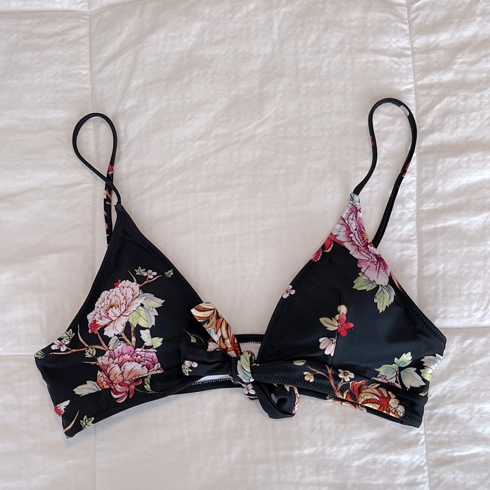Womens Floral Tie Front Bikini Top